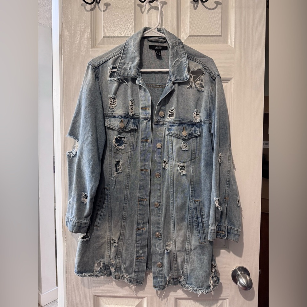 Streetwear Society Light Blue Distressed Denim Jacket